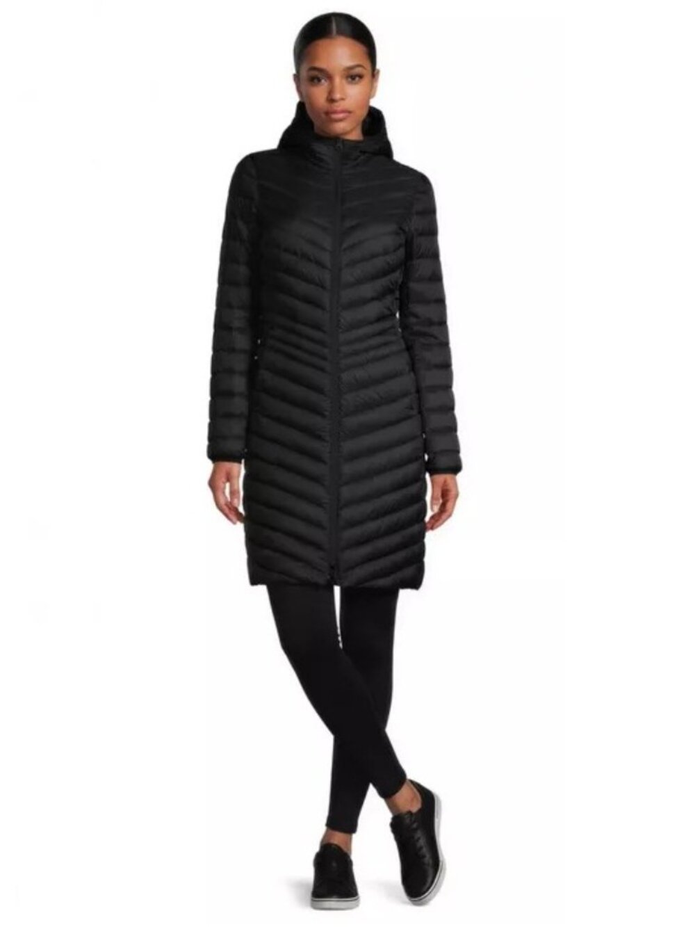Lands' End Ultra Lightweight Packable Down Coat With Hood Black Large #A4952